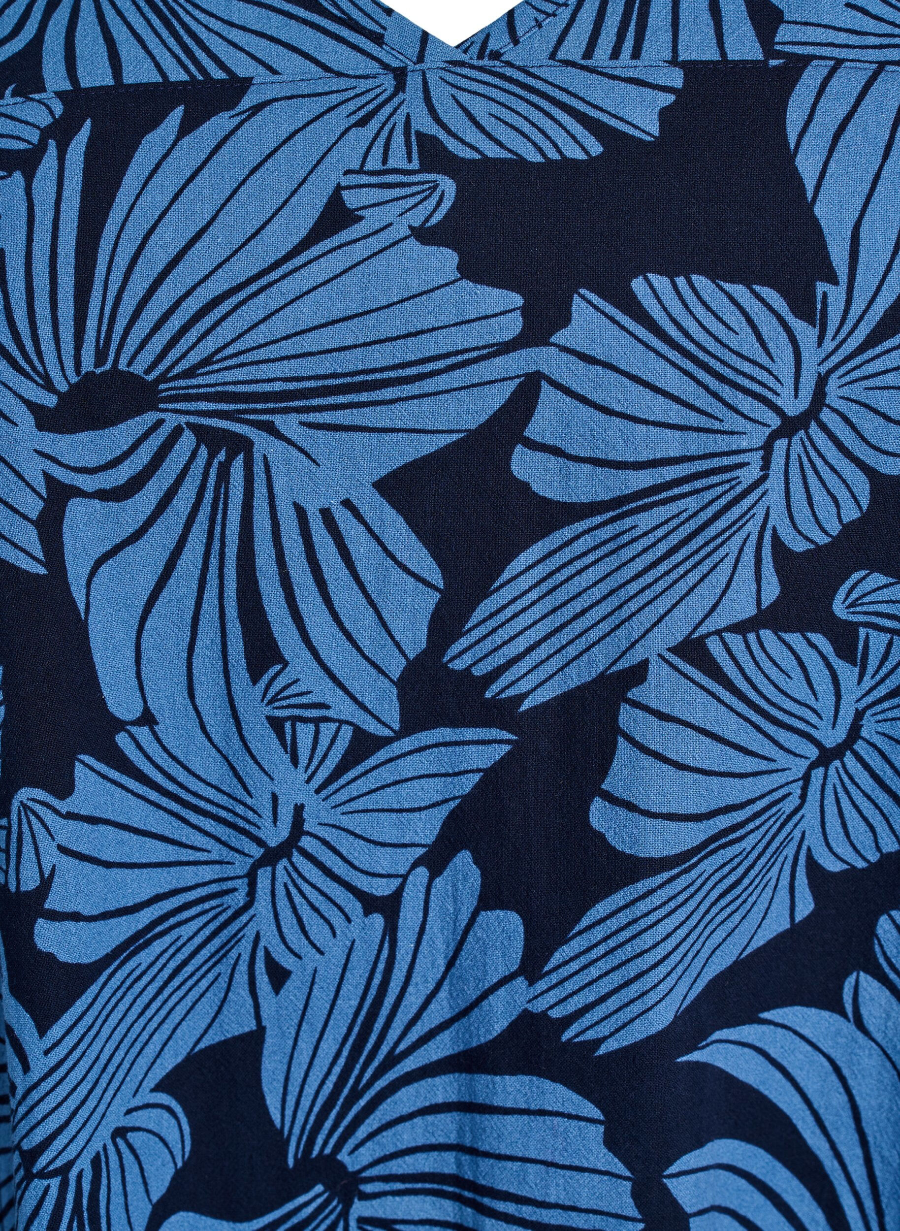 ZizziKort a-shape kjole med blomsterprint, Bl&aring;, Packshot image number 2