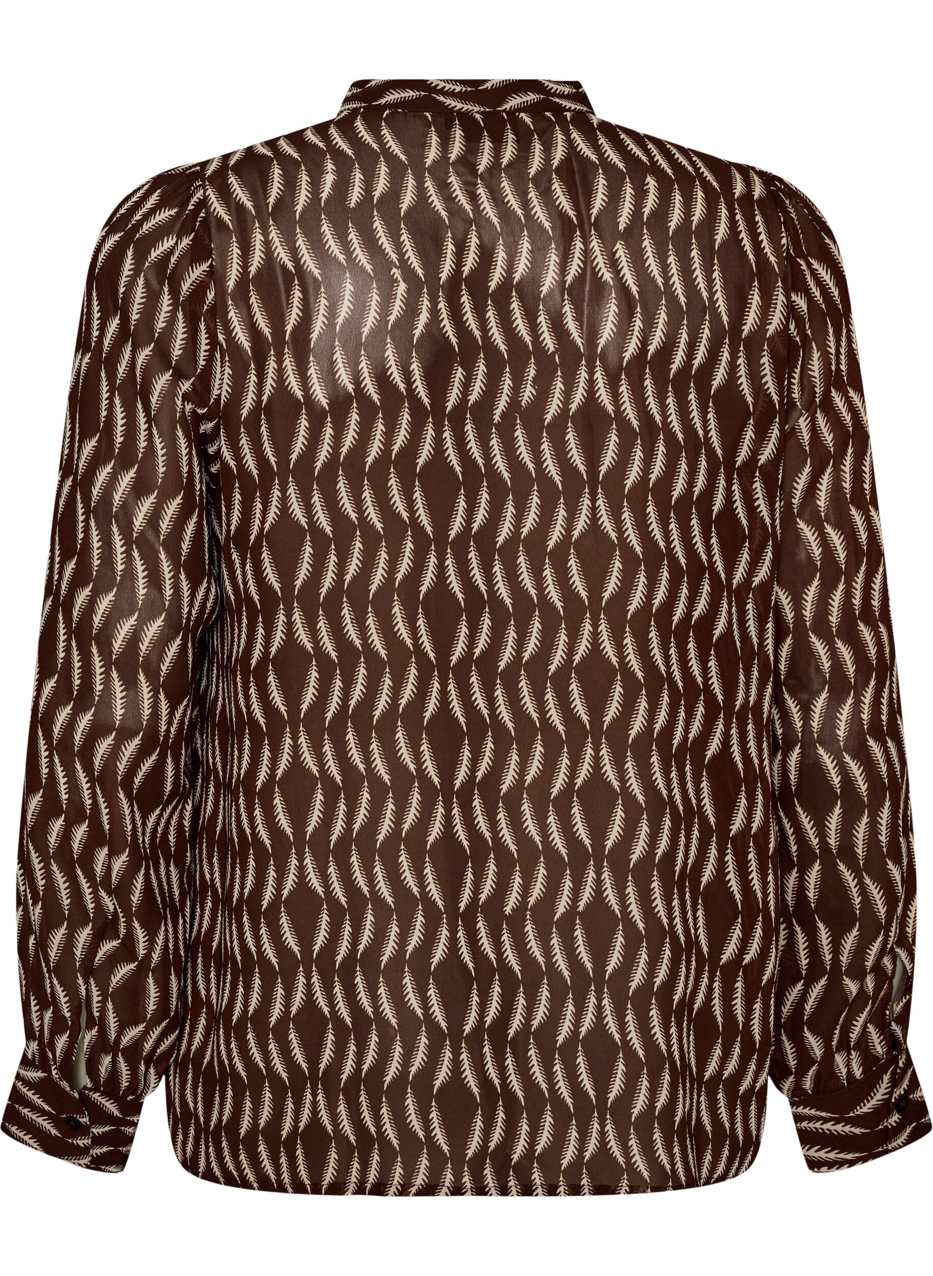 ZizziBluse med all-over print og kort knapstolpe, Brun, Packshot image number 1