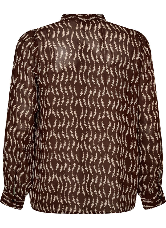 Bluse med all-over print og kort knapstolpe, Brun, Packshot image number 1