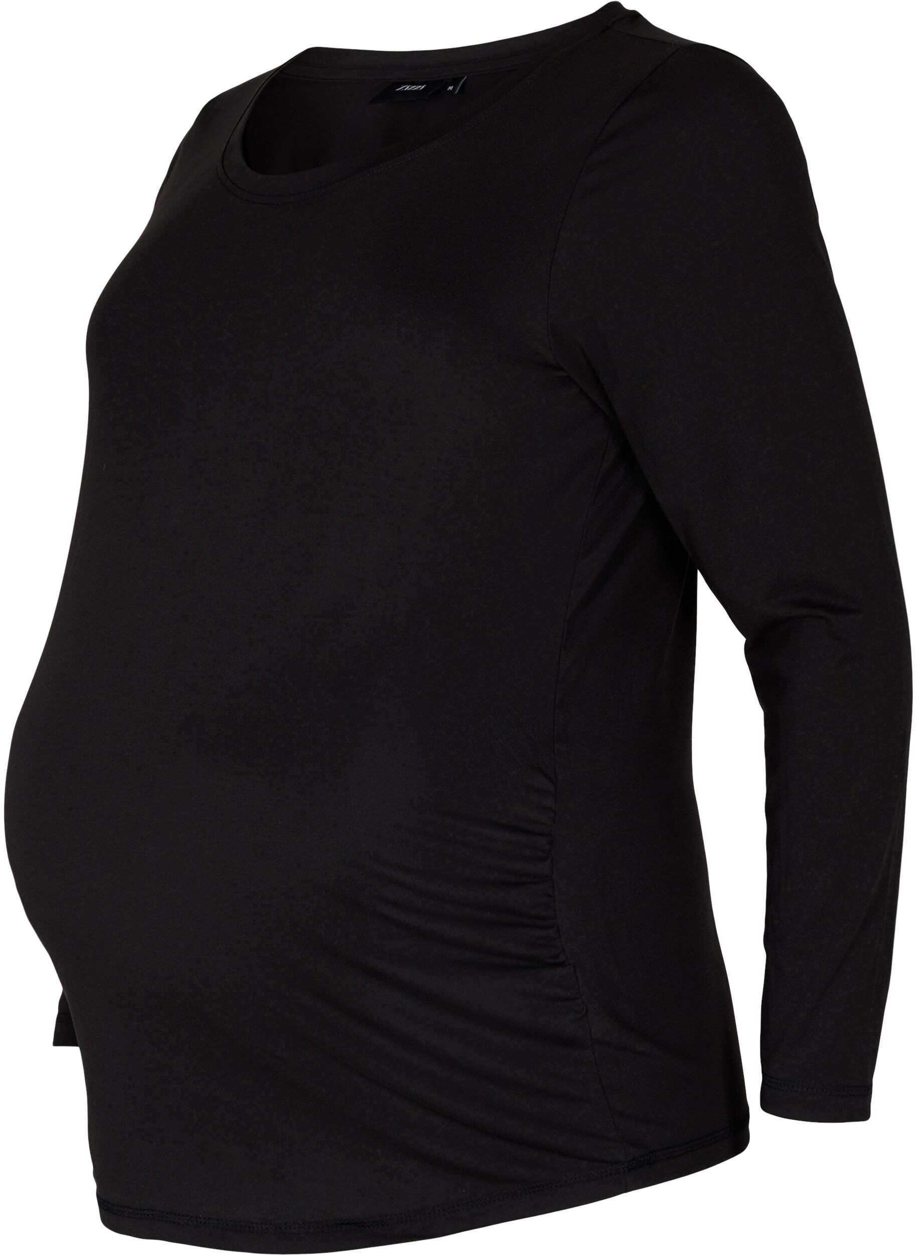 Zizzi Basis graviditets bluse med lange &aelig;rmer, Black, Packshot image number 0