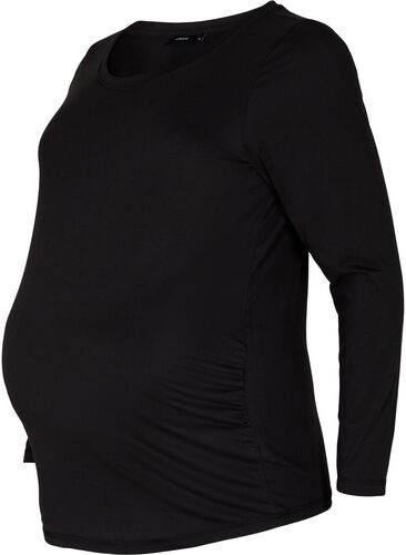 Basis graviditets bluse med lange ærmer, Black, Packshot image number 0