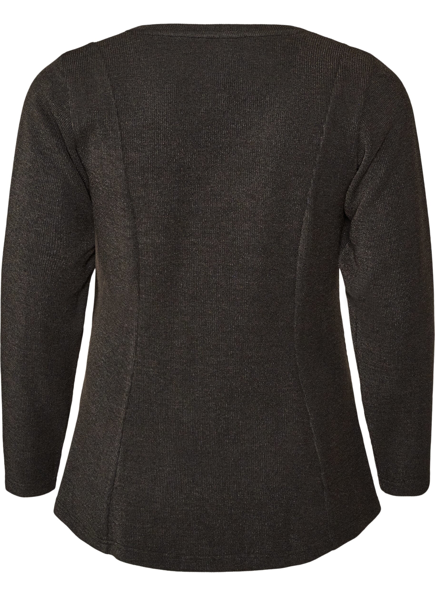 ZizziJerseybluse med ribstruktur og A-form, Sort, Packshot image number 1