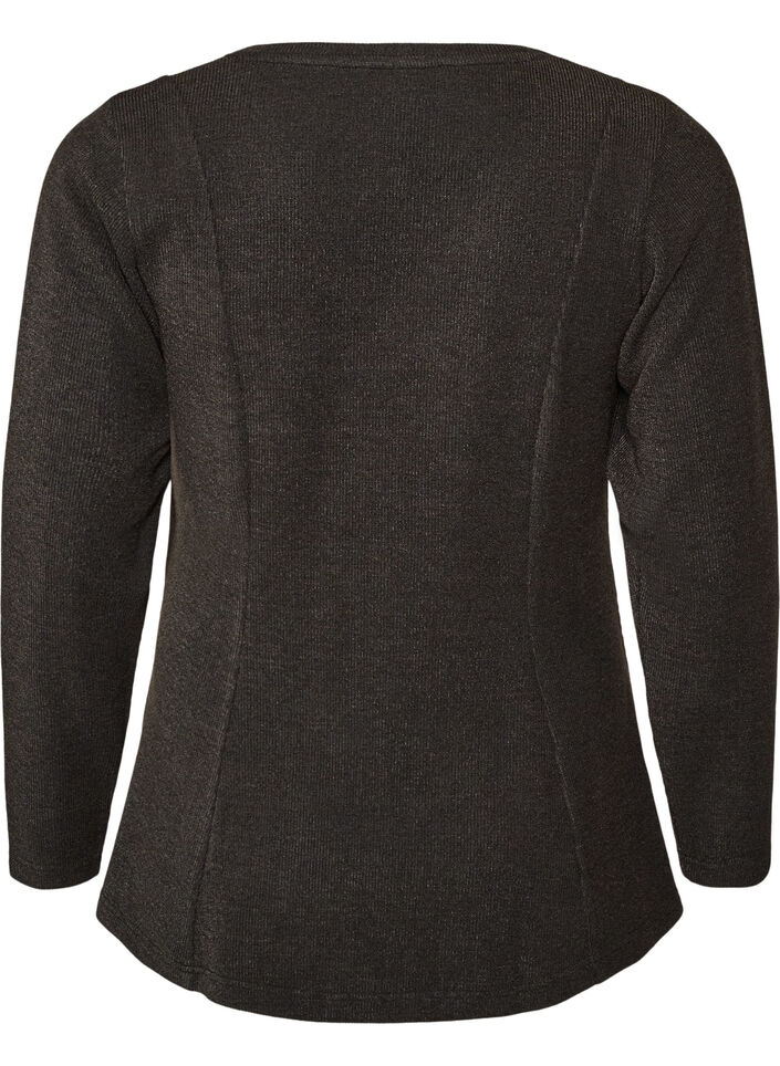 Jerseybluse med ribstruktur og A-form, Sort, Packshot image number 1