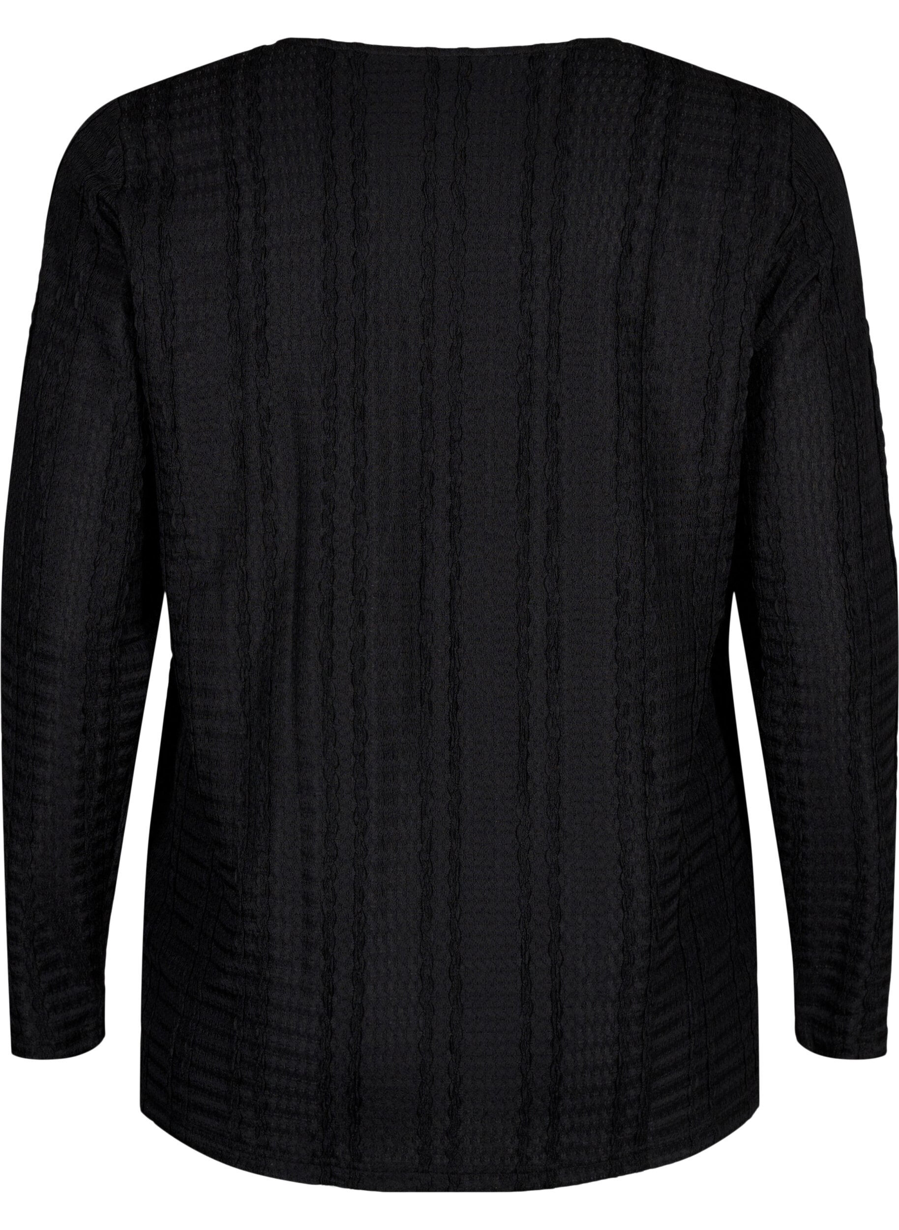Zizzi Bluse med lange &aelig;rmer og tekstur, Black, Packshot image number 1