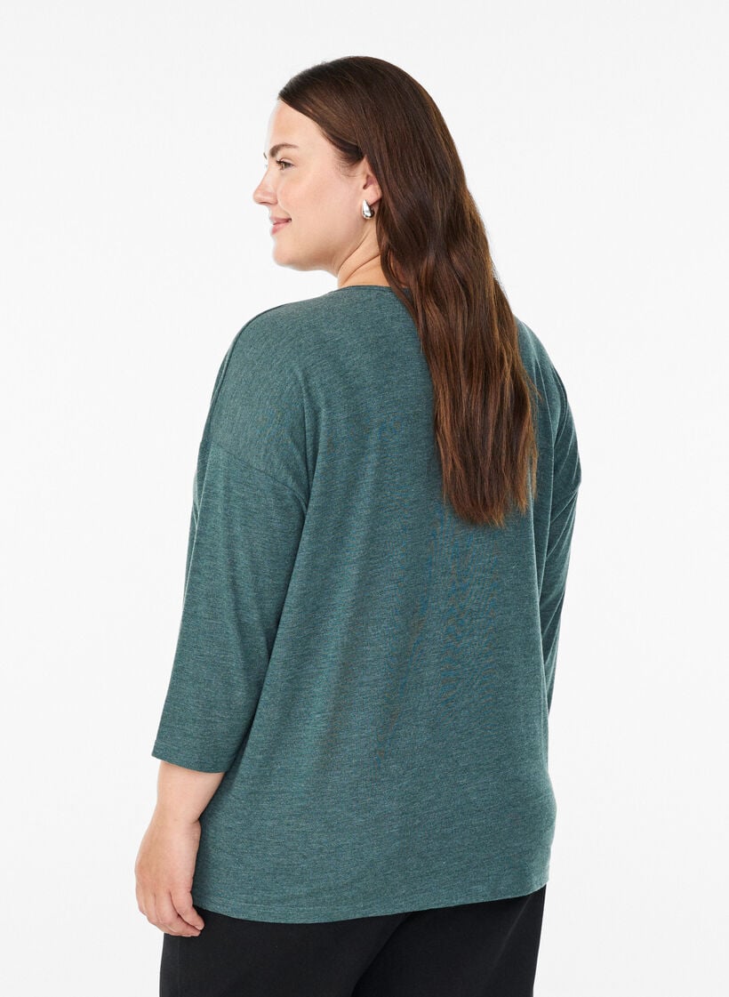 Jerseybluse med 3/4 &aelig;rmer, Gr&oslash;n, Model image number 2