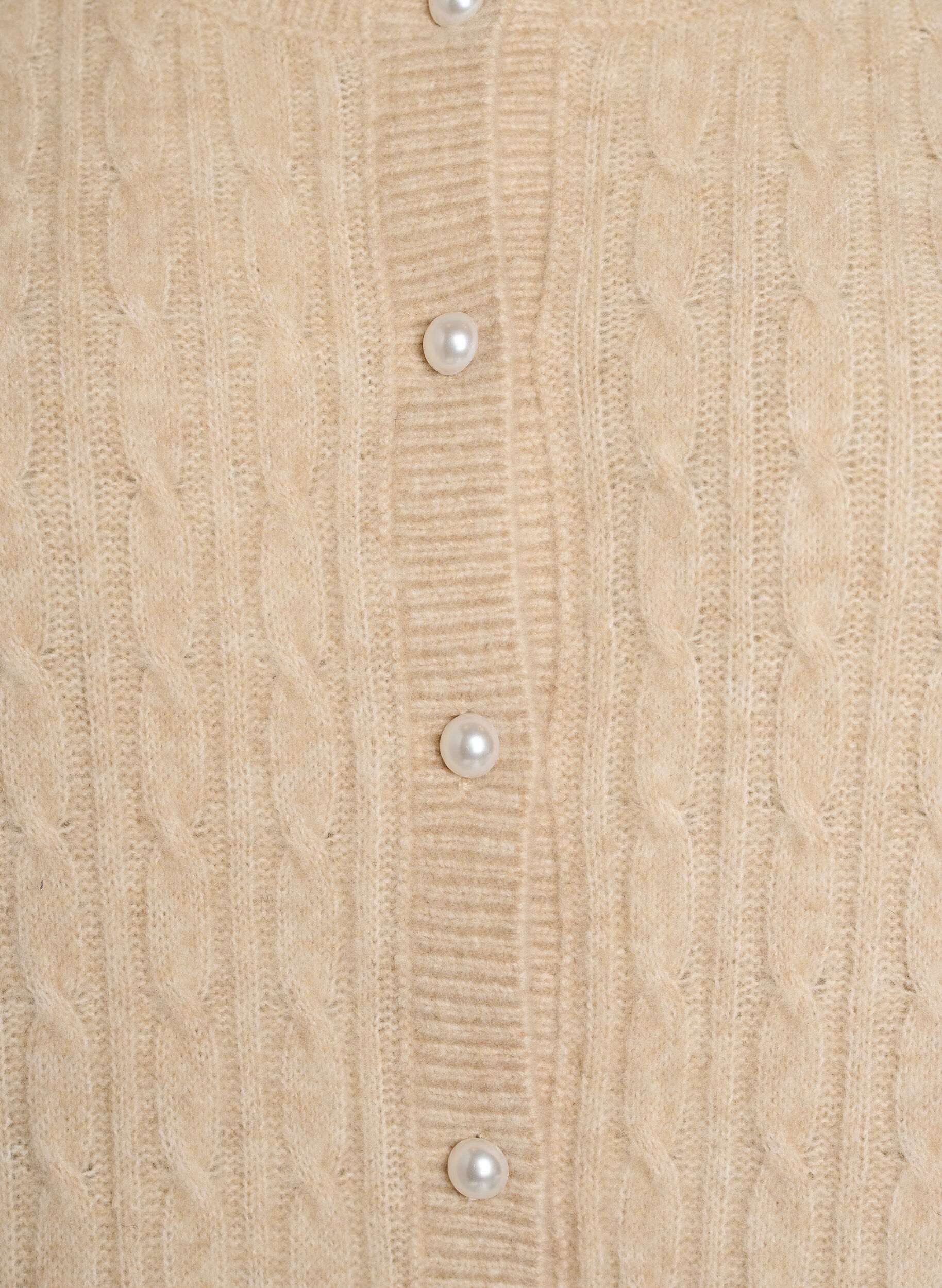 ZizziCardigan med kabelstrik og perleknapper, Beige, Packshot image number 2
