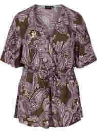 Printet viskose tunika med bindebånd, Bracken Paisley