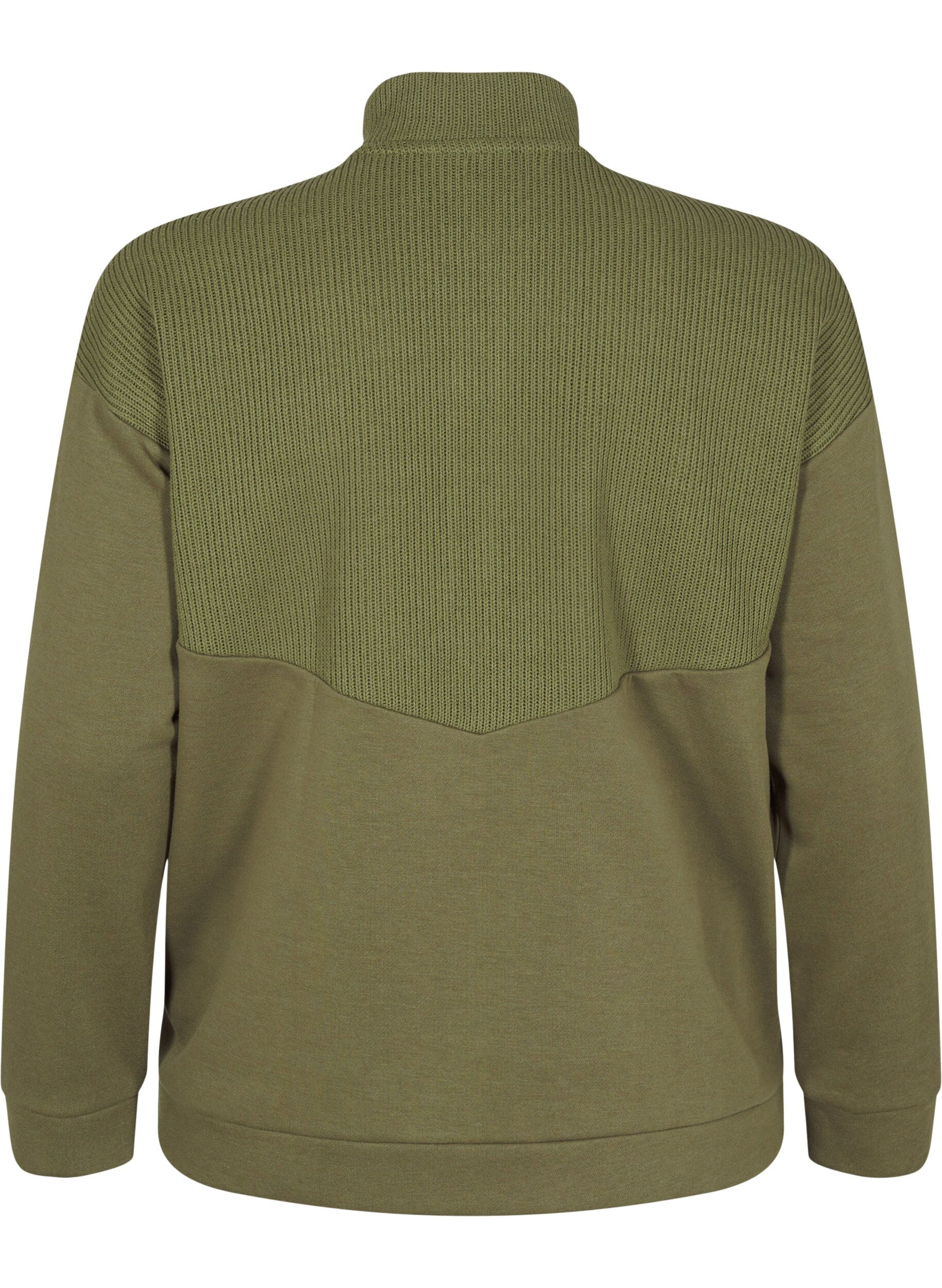 Zizzi Sweatshirt med strik og lynl&aring;s, Winter Moss, Packshot image number 1