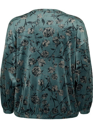 Blomstret velour bluse med lange ærmer, Green Gables AOP, Packshot image number 1
