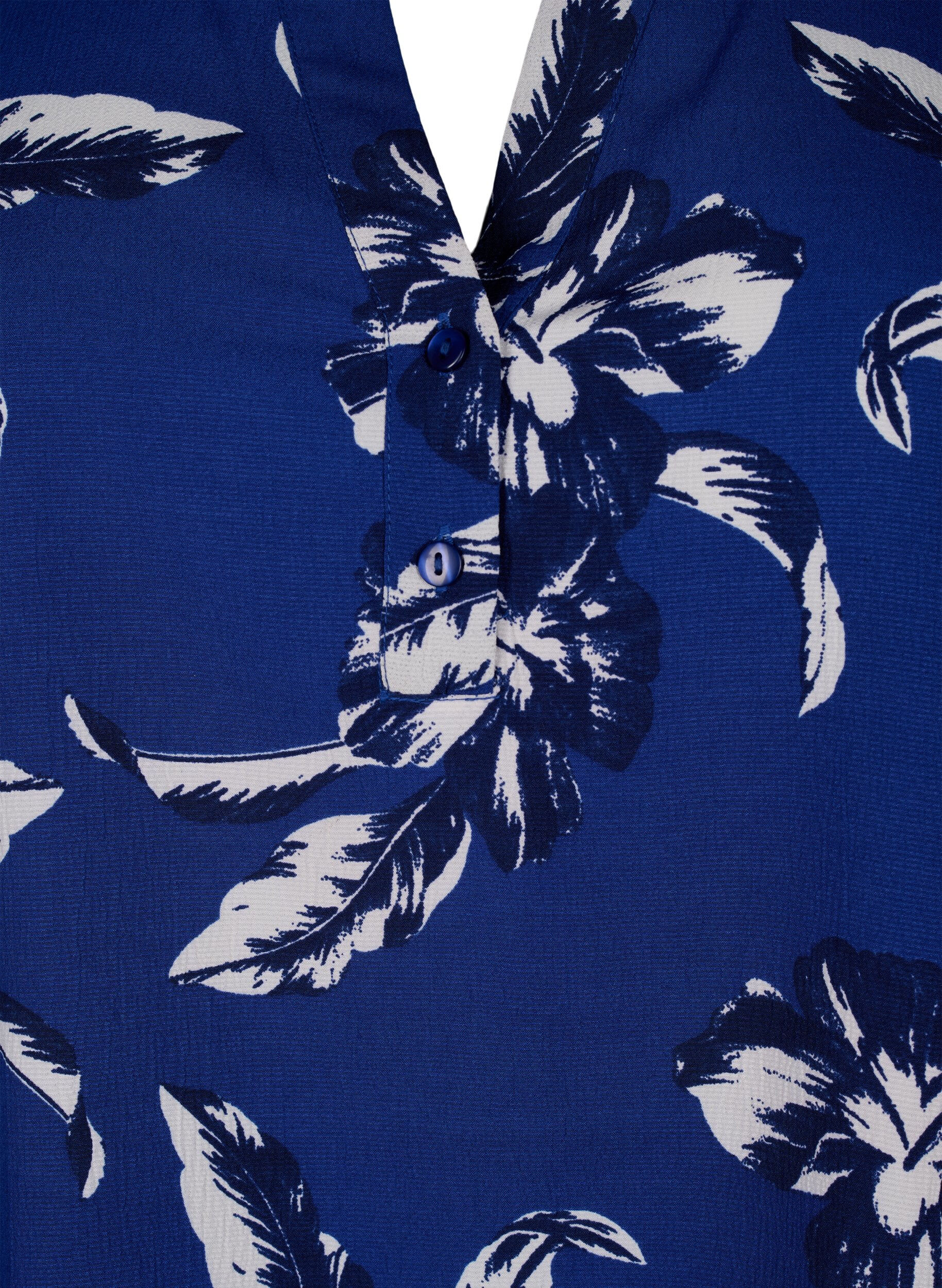 Zizzi FLASH - Lang&aelig;rmet bluse med print, Navy Blazer Flower, Packshot image number 2