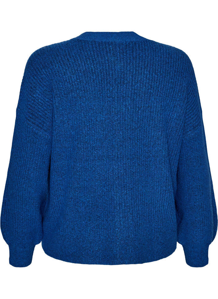 Ribstrikket cardigan med knapper, Bl&aring;, Packshot image number 1