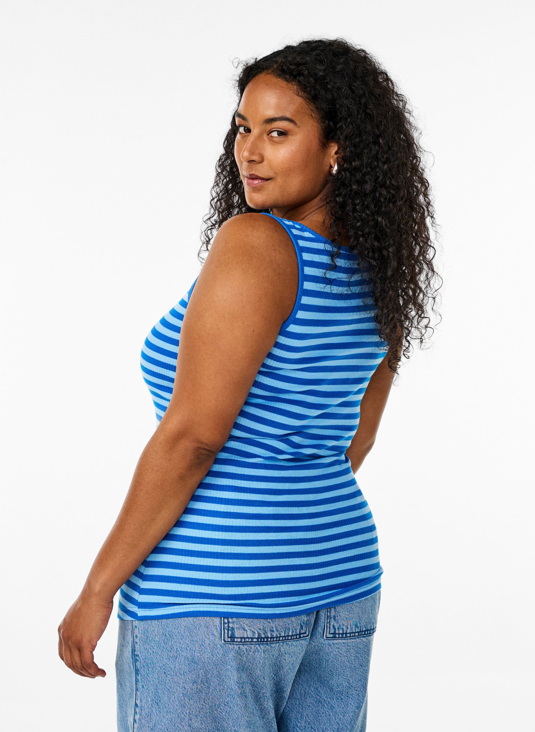 ZizziStribet tanktop med ribstruktur, Bl&aring;, Model image number 2