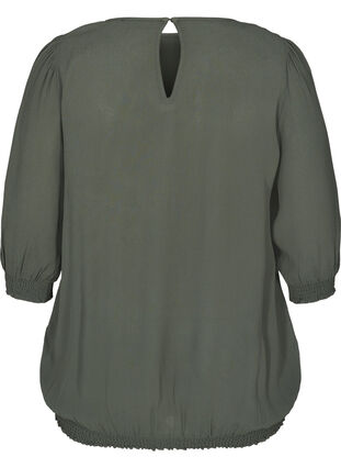 Viskose bluse med 3/4 ærmer og smock, Thyme, Packshot image number 1