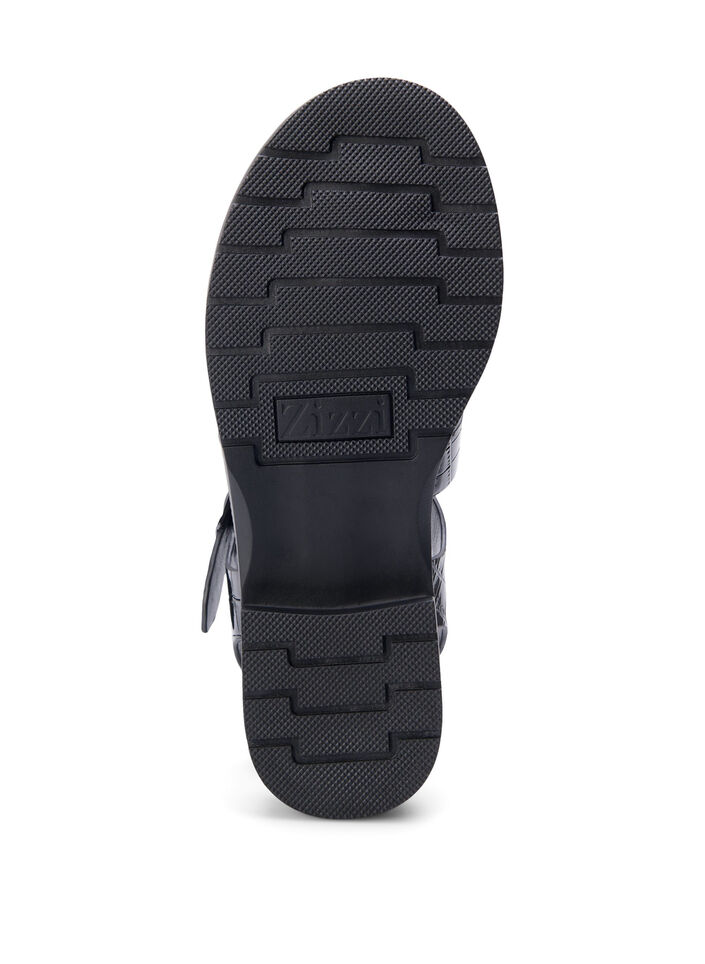 Wide fit - Sandal i shiny croco læder, Black, Packshot image number 5