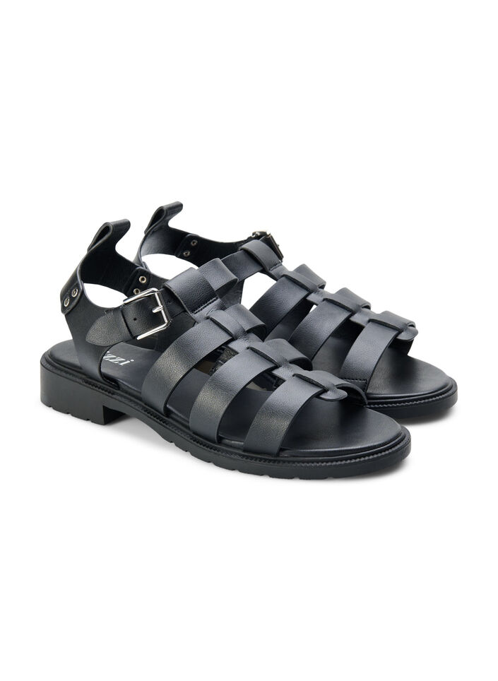 Wide fit - Læder sandal, Sort, Packshot image number 1