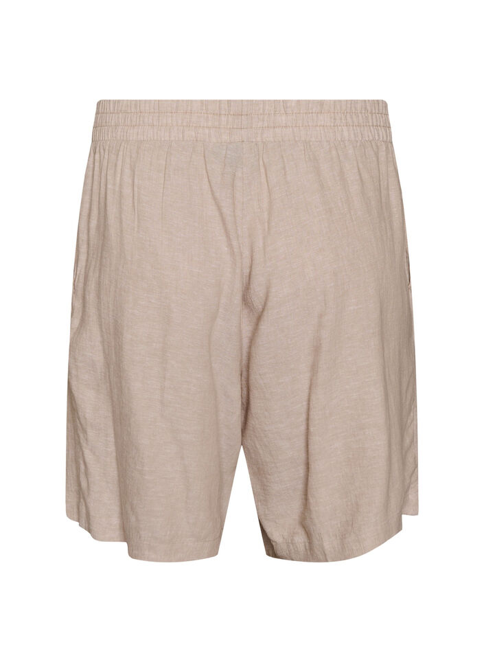 Shorts i h&oslash;r og viskose med h&oslash;j talje, Beige, Packshot image number 1