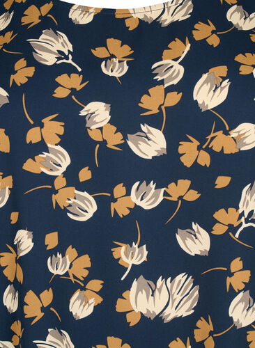 FLASH - Langærmet bluse med smock og print, Navy Brown Flower, Packshot image number 2