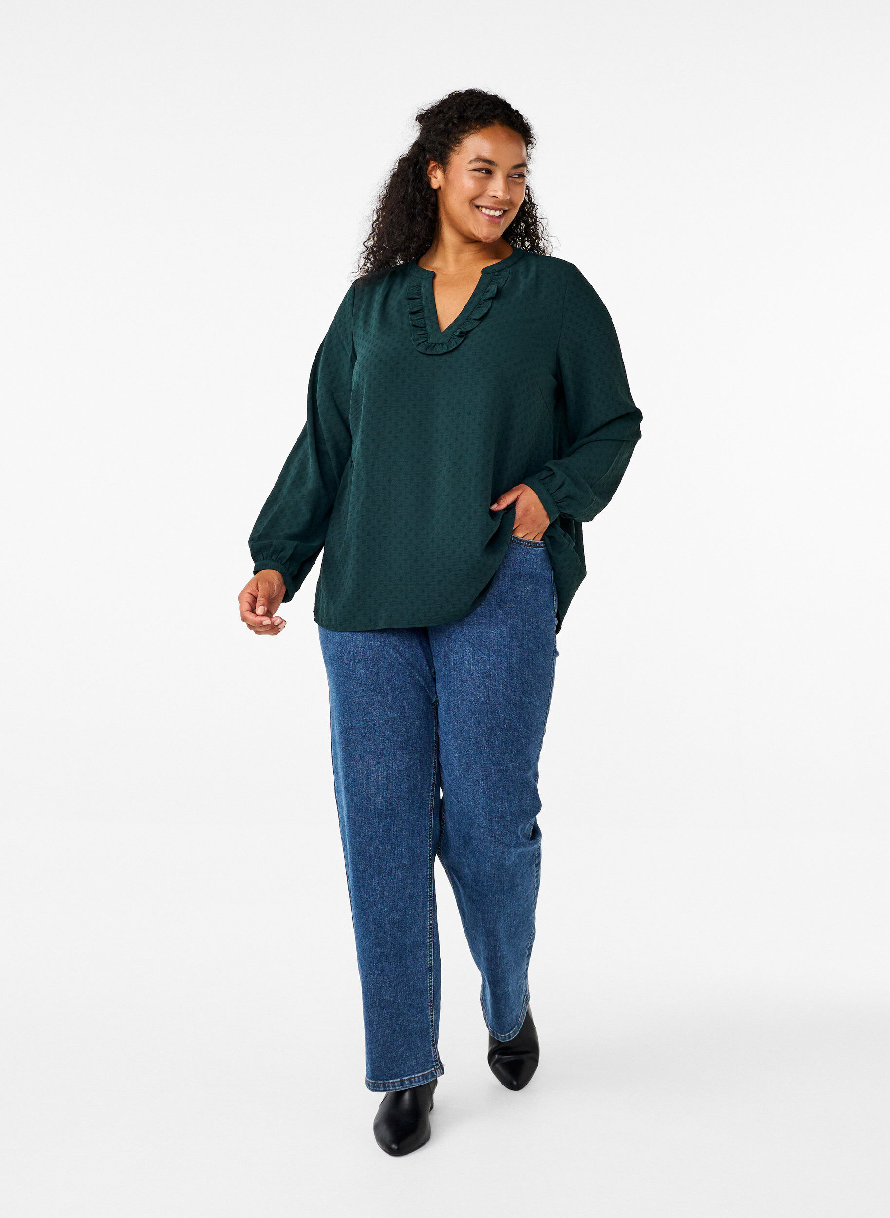 Zizzi Lang&aelig;rmet bluse med struktur, Scarab, Model image number 2