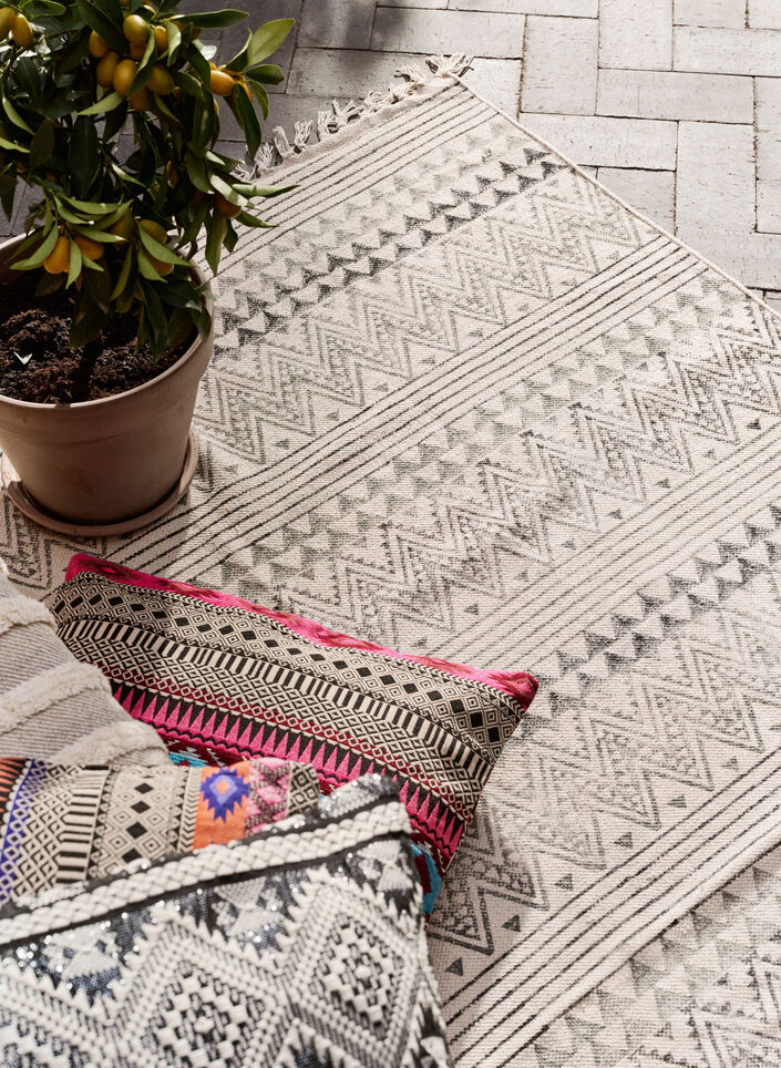 Mønstret tæppe med frynser, Black/Desert Sage, Image