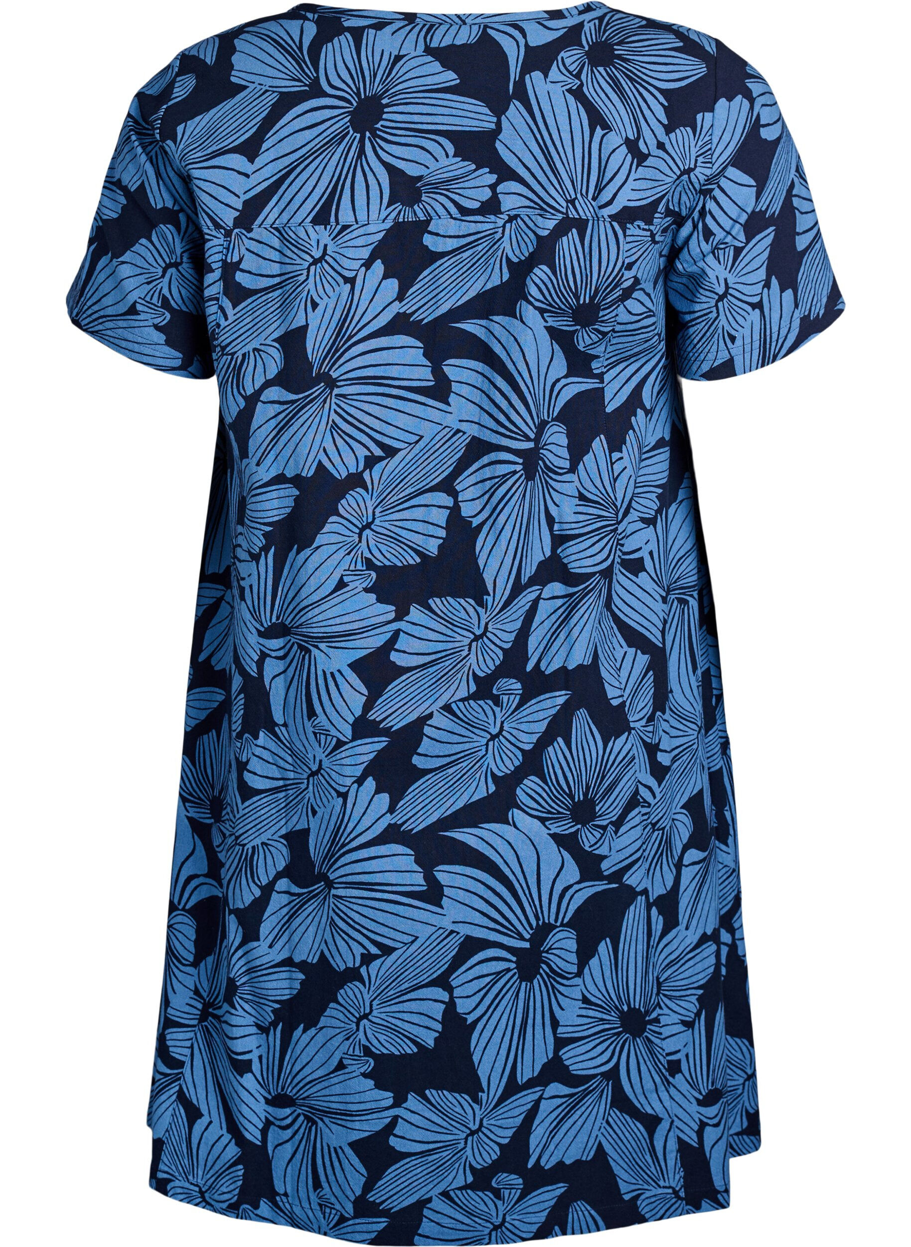 ZizziKort a-shape kjole med blomsterprint, Bl&aring;, Packshot image number 1