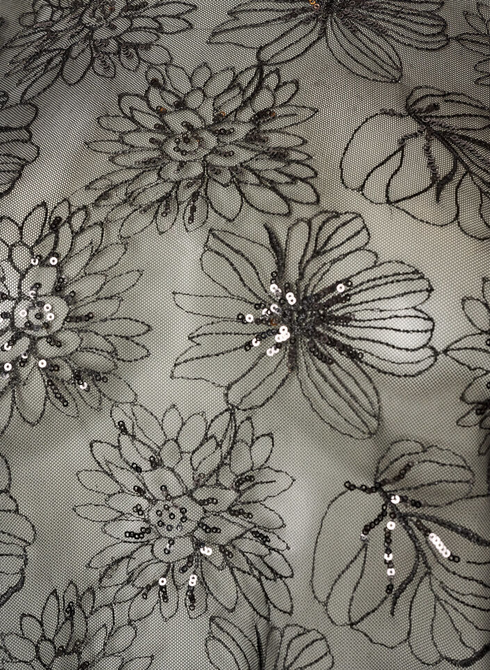Meshbluse med blomster og pailletter, Sort, Packshot image number 2