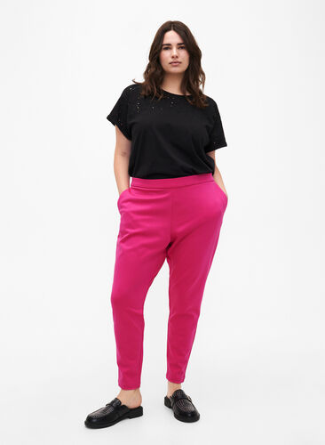 Cropped bukser med lommer, Raspberry Sorbet, Model image number 0