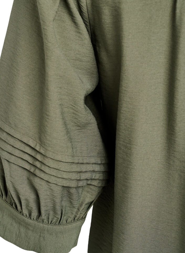 Bluse med 3/4 ærmer og dekorative læg, Grøn, Packshot image number 3