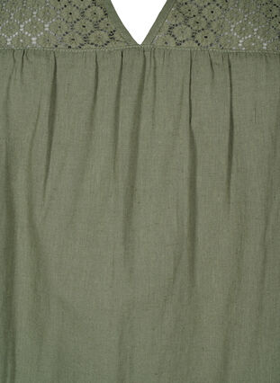 Kjole i bomuldsmix med hør og crochetdetalje, Deep Lichen Green, Packshot image number 2
