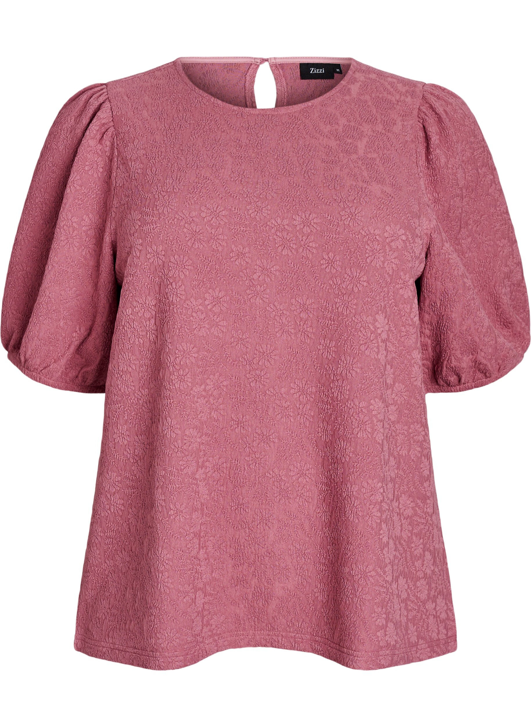 ZizziBluse med struktur og korte &aelig;rmer, Lyser&oslash;d, Packshot image number 0