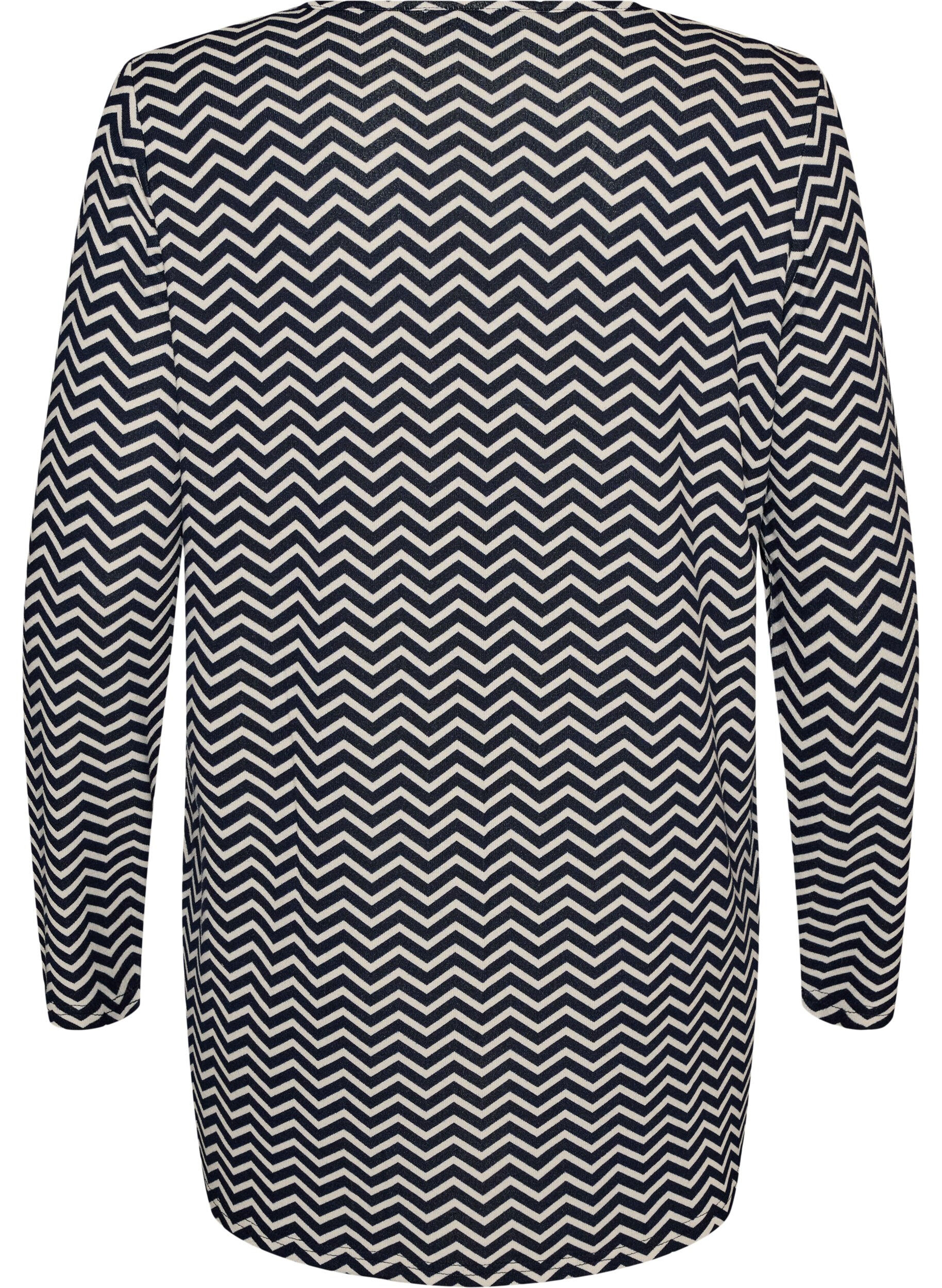 ZizziM&oslash;nstret bluse med lange &aelig;rmer, Bl&aring;, Packshot image number 1