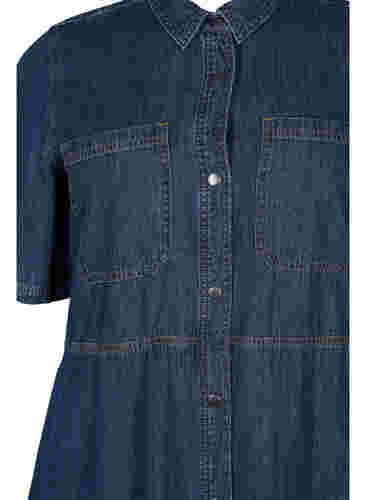 Denim skjortekjole med korte ærmer, Dark blue denim, Packshot image number 2