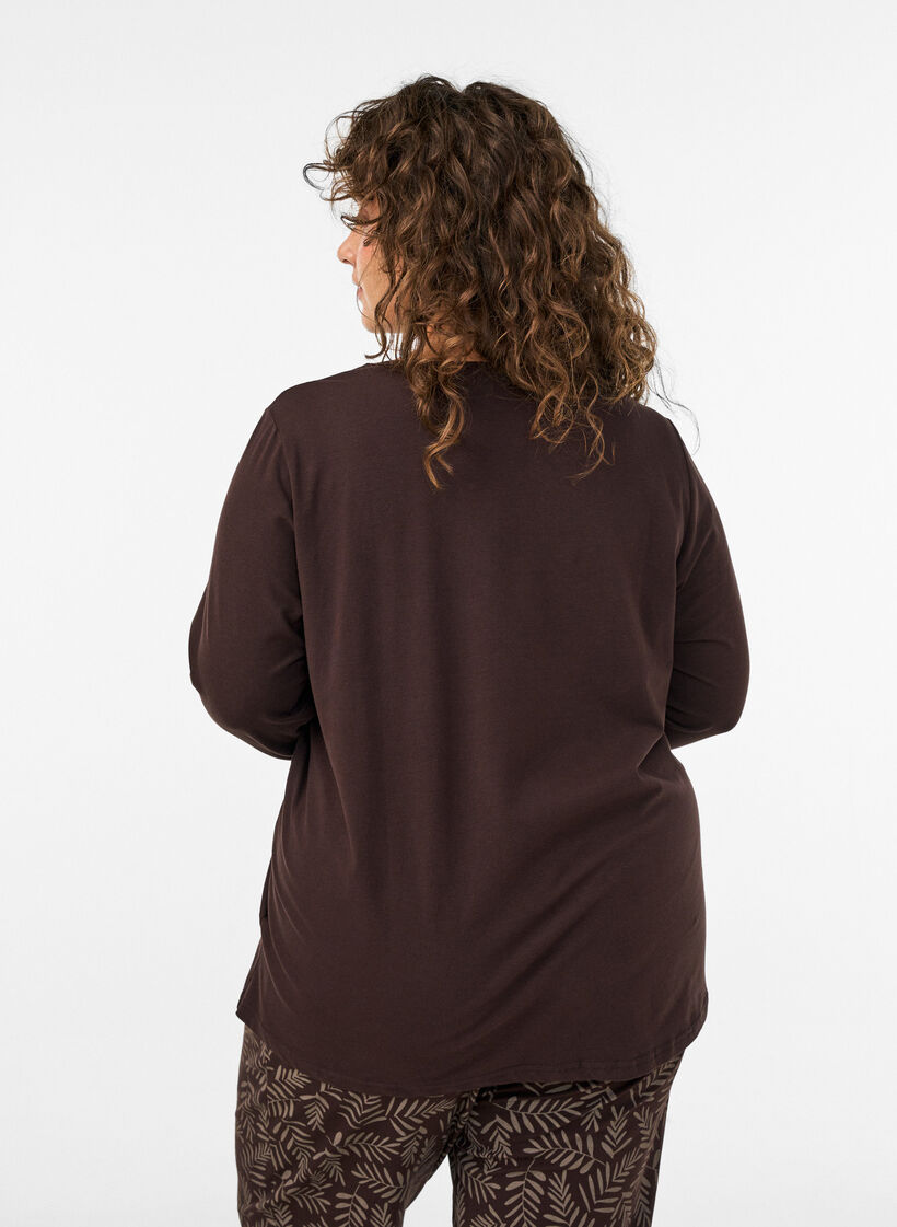 Natbluse i bomuld med hjerteprint, Brun, Model image number 2