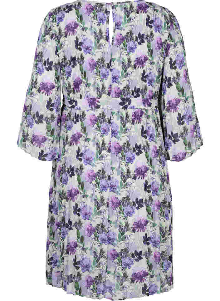 Printet plissékjole med bindebånd, Purple Flower Mix, Packshot image number 1