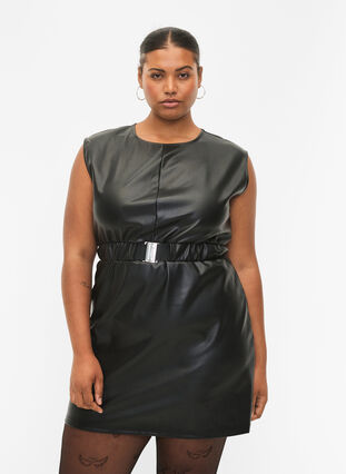 Kort kjole i læderlook, Black, Model image number 0