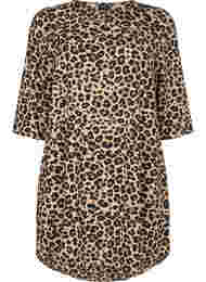 Printet kjole med 3/4 ærmer, Leopard