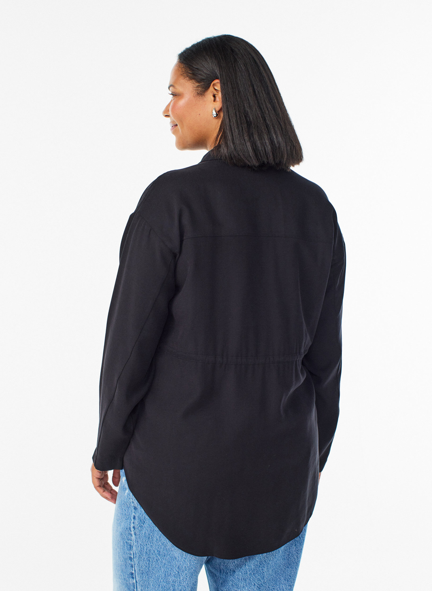 Zizzi Tunika med brystlommer og justerbar talje, Sort, Model image number 2