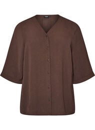 Skjortebluse med V-udsk&aelig;ring og 3/4-&aelig;rmer, Brun