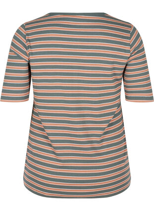 Stribet rib t-shirt i bomuld, Balsam Green Stripe, Packshot image number 1