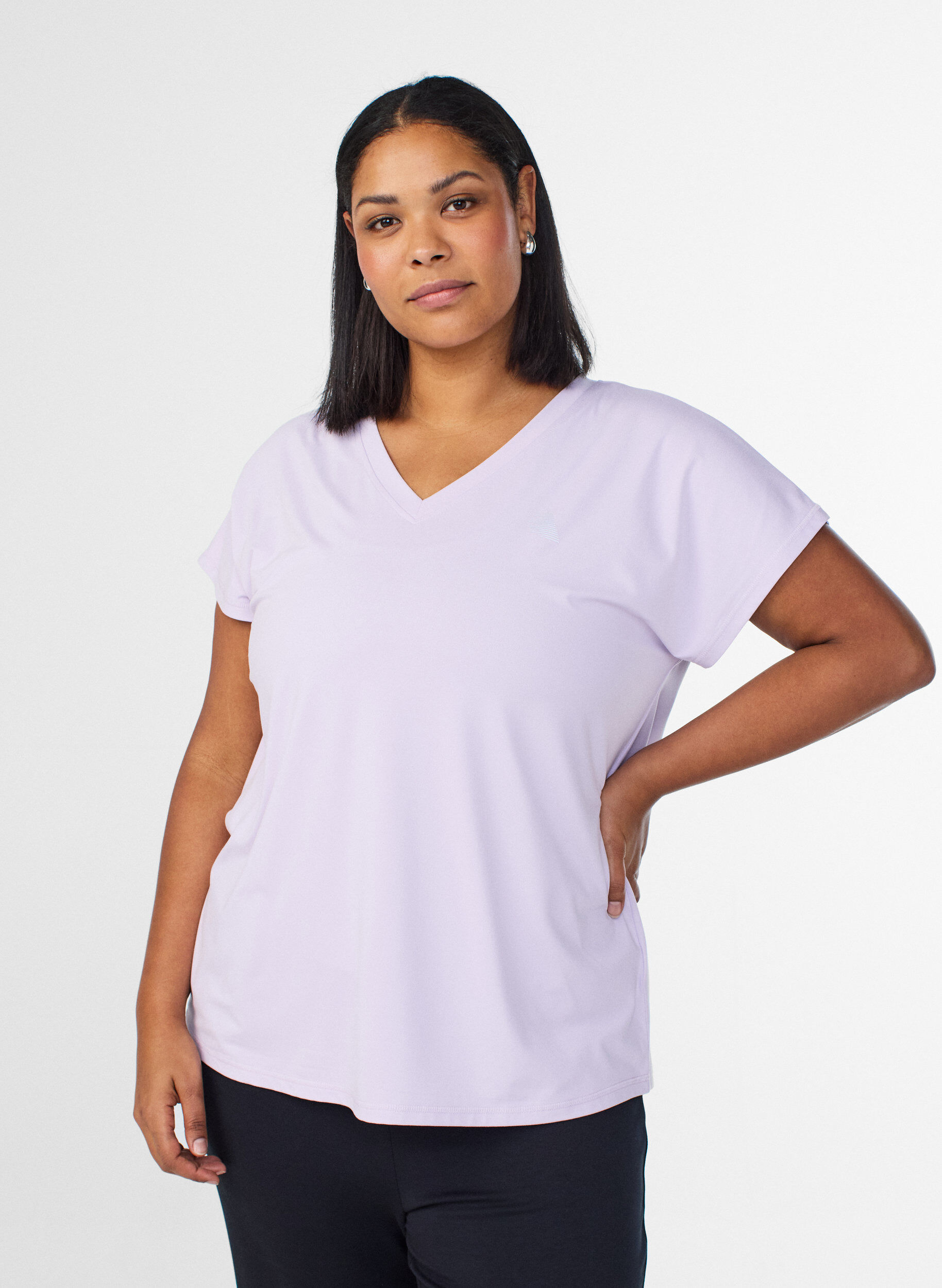 L&oslash;s tr&aelig;nings t-shirt med v-hals, Lilla, Model
