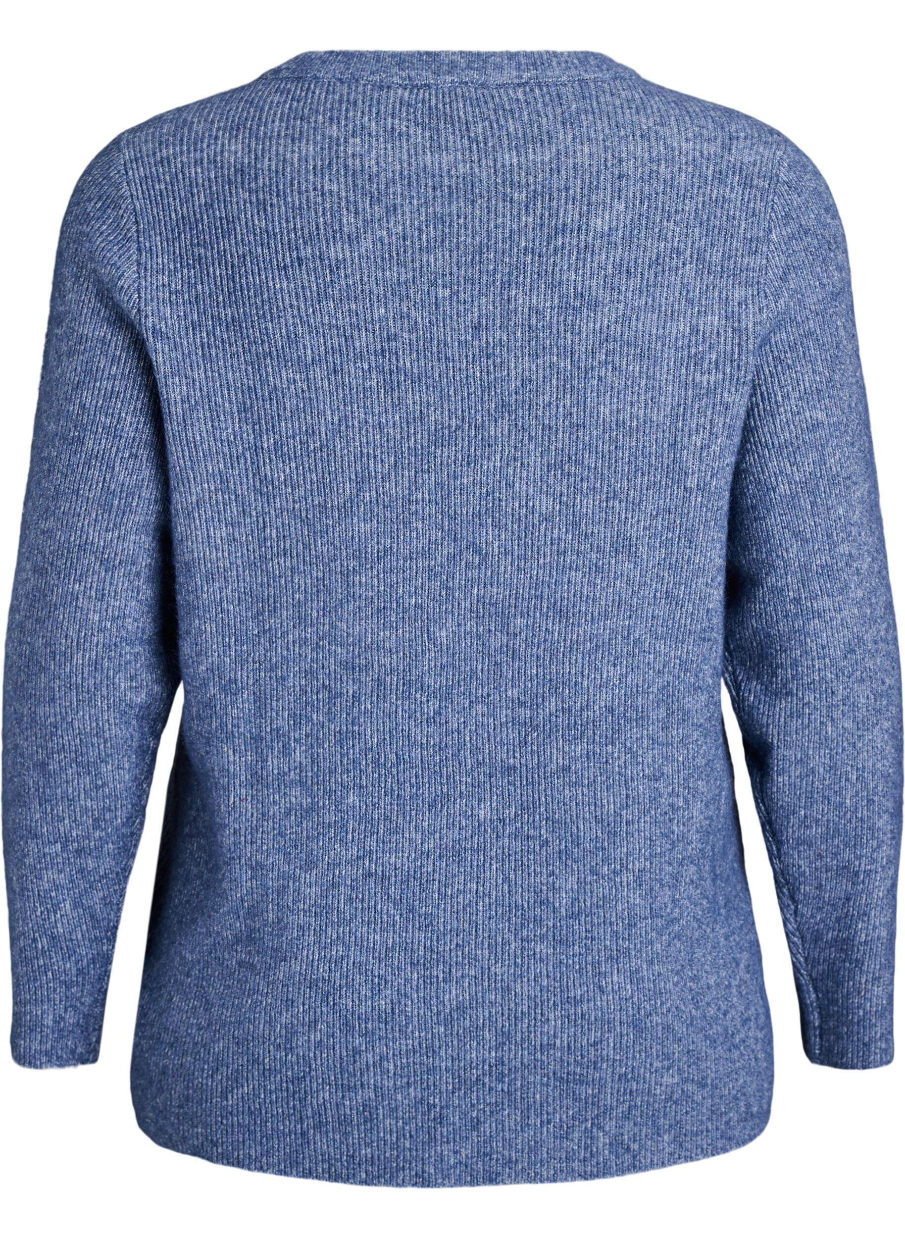 ZizziMeleret strikbluse med rund hals, Bl&aring;, Packshot image number 1