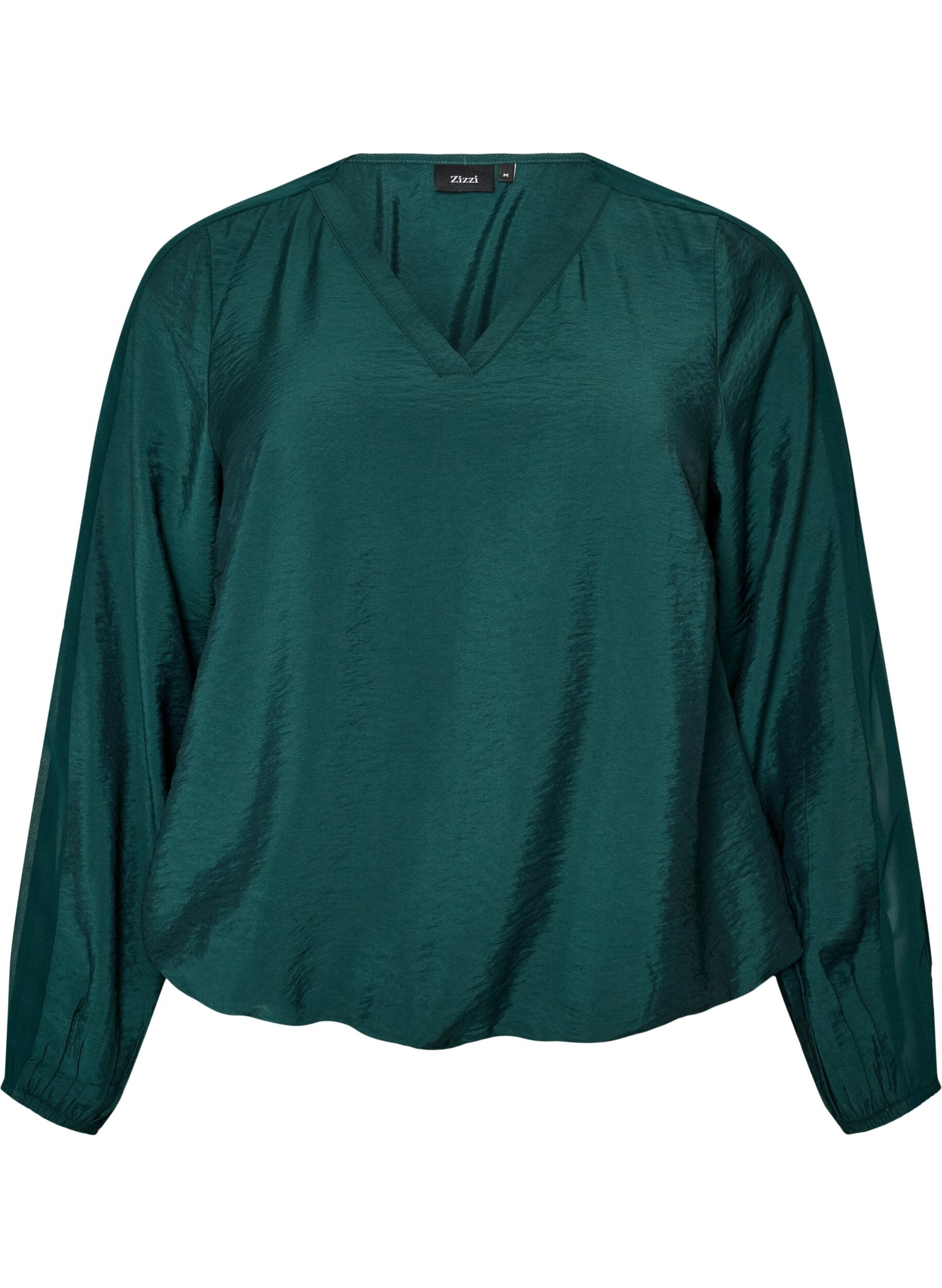 Bluse med balloneffekt og chiffondetaljer