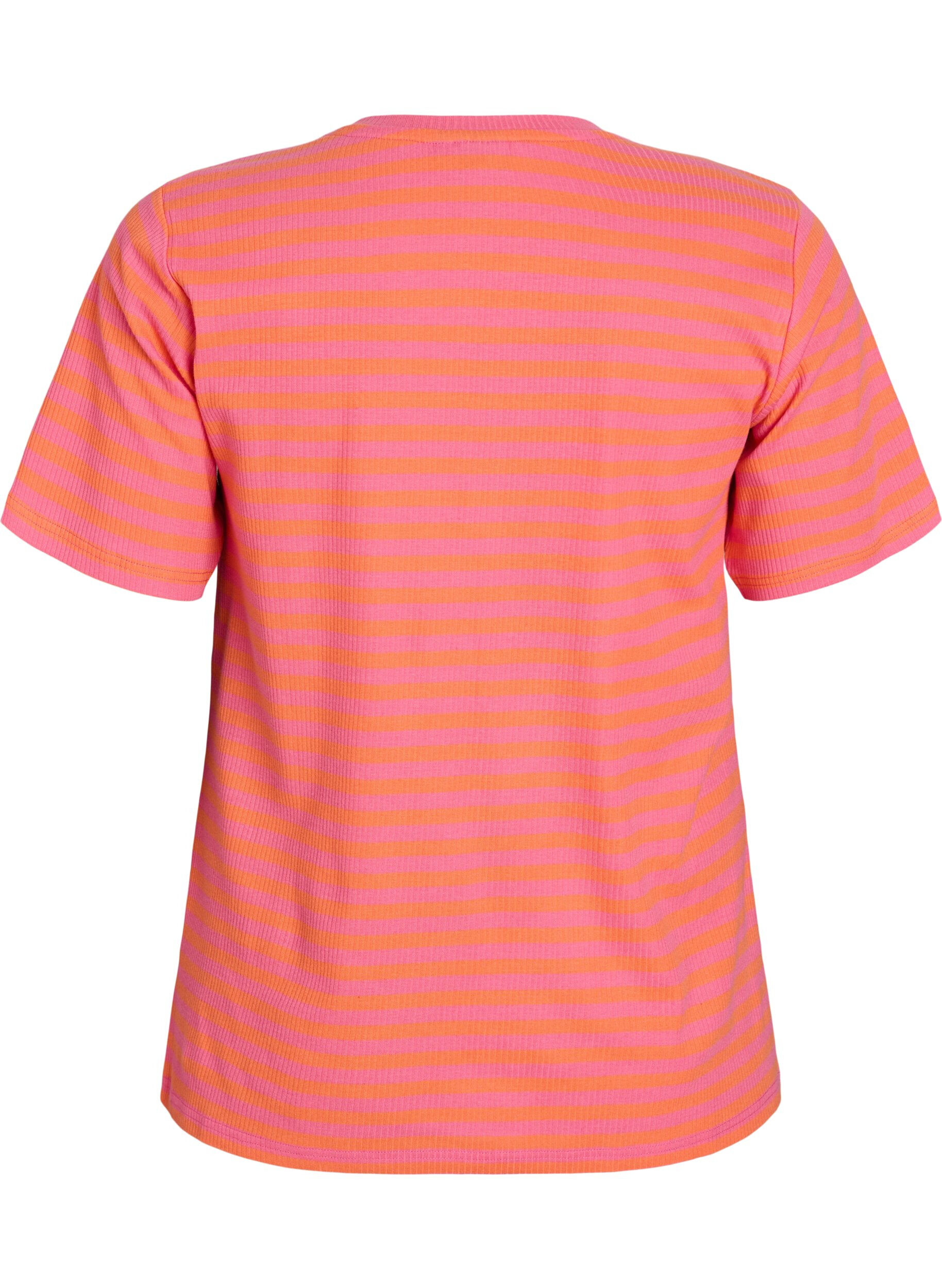 Zizzi Stribet t-shirt med ribstruktur, Orange, Packshot image number 1