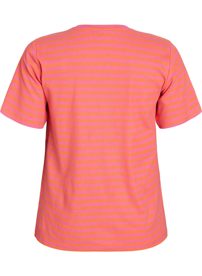 Stribet t-shirt med ribstruktur, Orange, Packshot image number 1