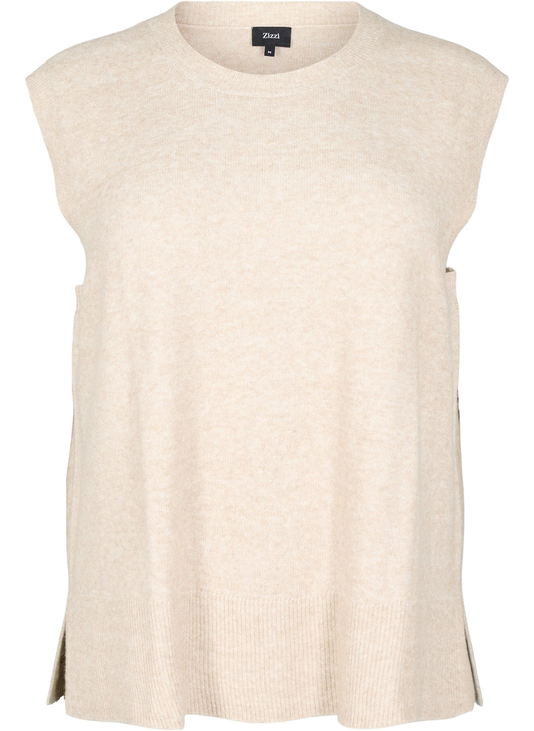 ZizziStrikvest med ribkanter, Beige, Packshot image number 0