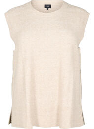 Strikvest med ribkanter, Beige