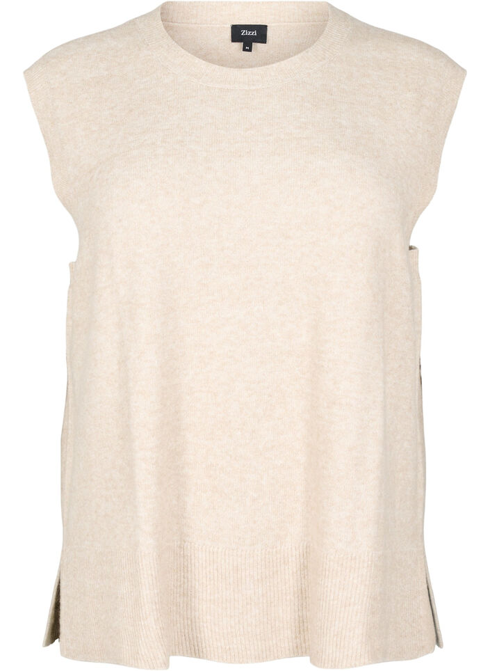 Strikvest med ribkanter, Beige, Packshot image number 0