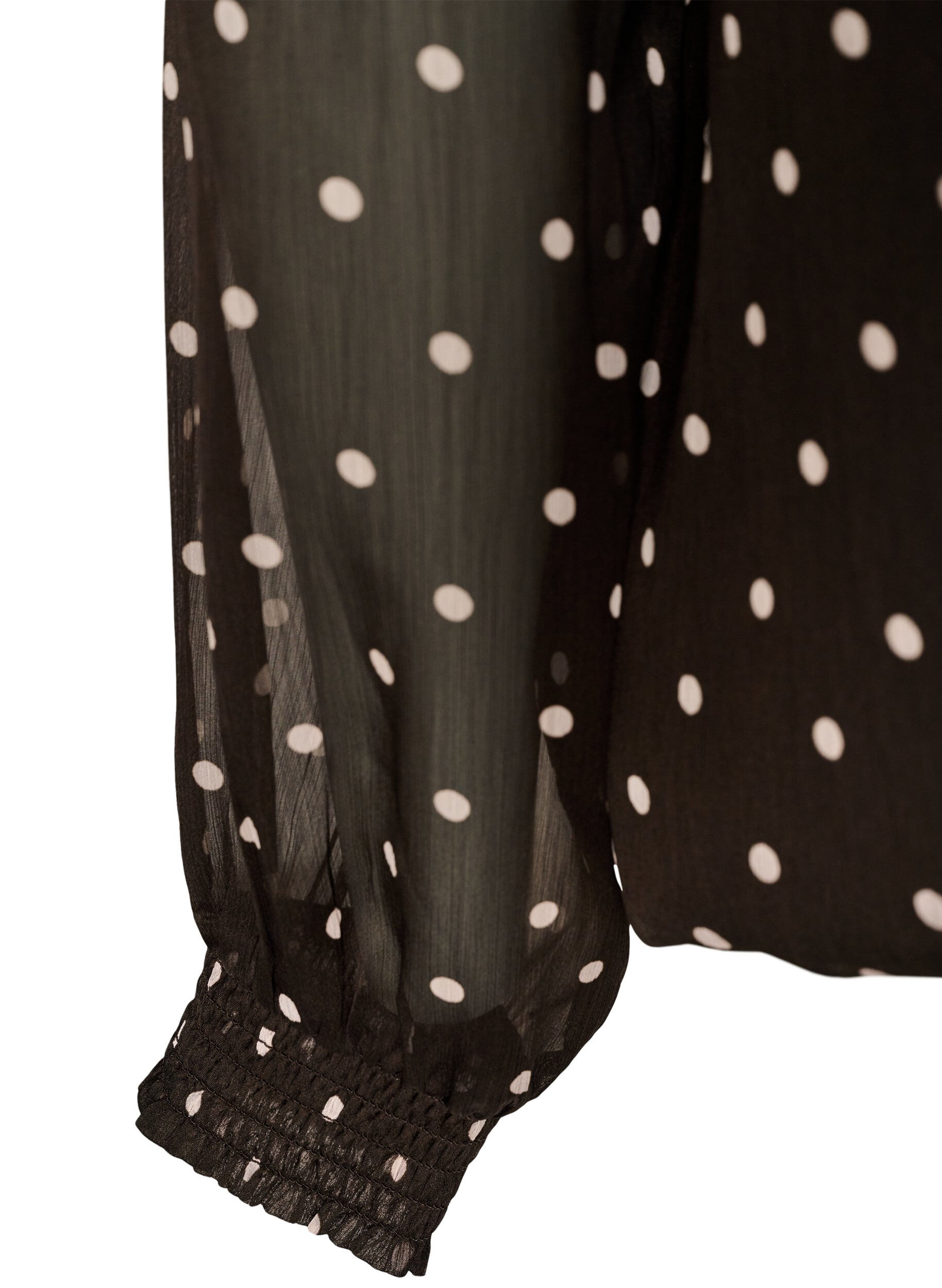 ZizziPrikket chiffonbluse med transparente &aelig;rmer, Brun, Packshot image number 3