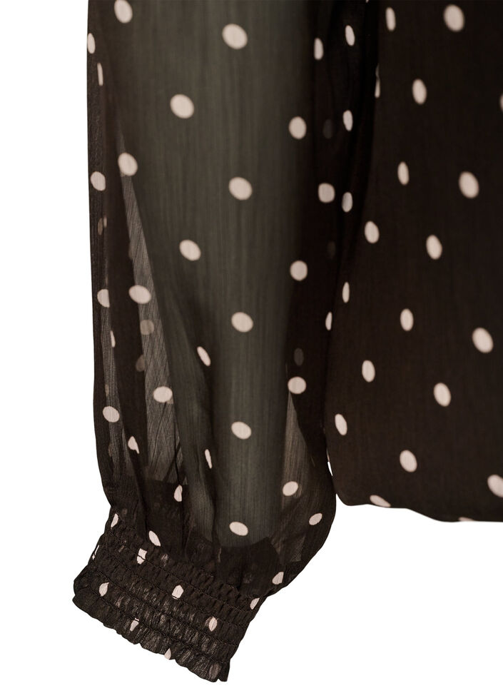Prikket chiffonbluse med transparente &aelig;rmer, Brun, Packshot image number 3
