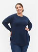 Meleret strikbluse med knappedetaljer, Navy Blazer Mel., Model image number 0