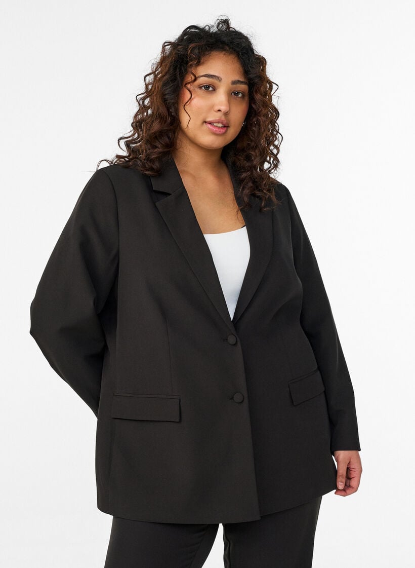 Klassisk blazer med knaplukning, Sort, Model image number 0